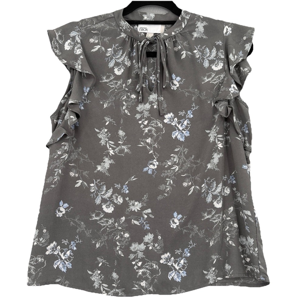 Nordstrom Rack Blouse Women Medium Gray Floral Romantic Cottage Boho Soft Girl - Picture 1 of 9